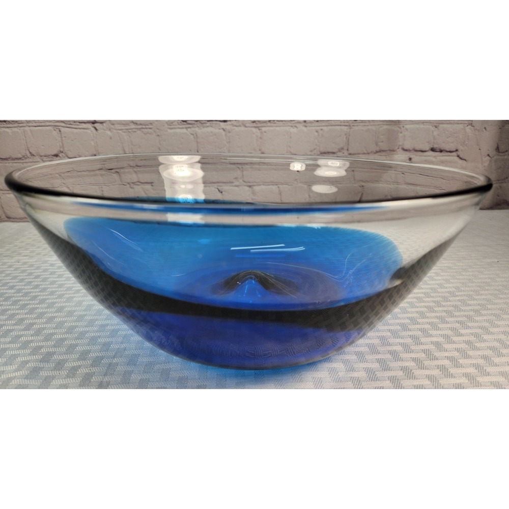 Ikea Stockholm Blue Wave Blown Glass Bowl - 11 .5" W x 5" H Decor Or Serving